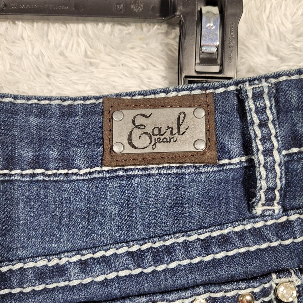 Earl Bootcut Jeans Women 8 Blue Rhinestone Embellished Distressed 31x31 - Picture 6 of 8